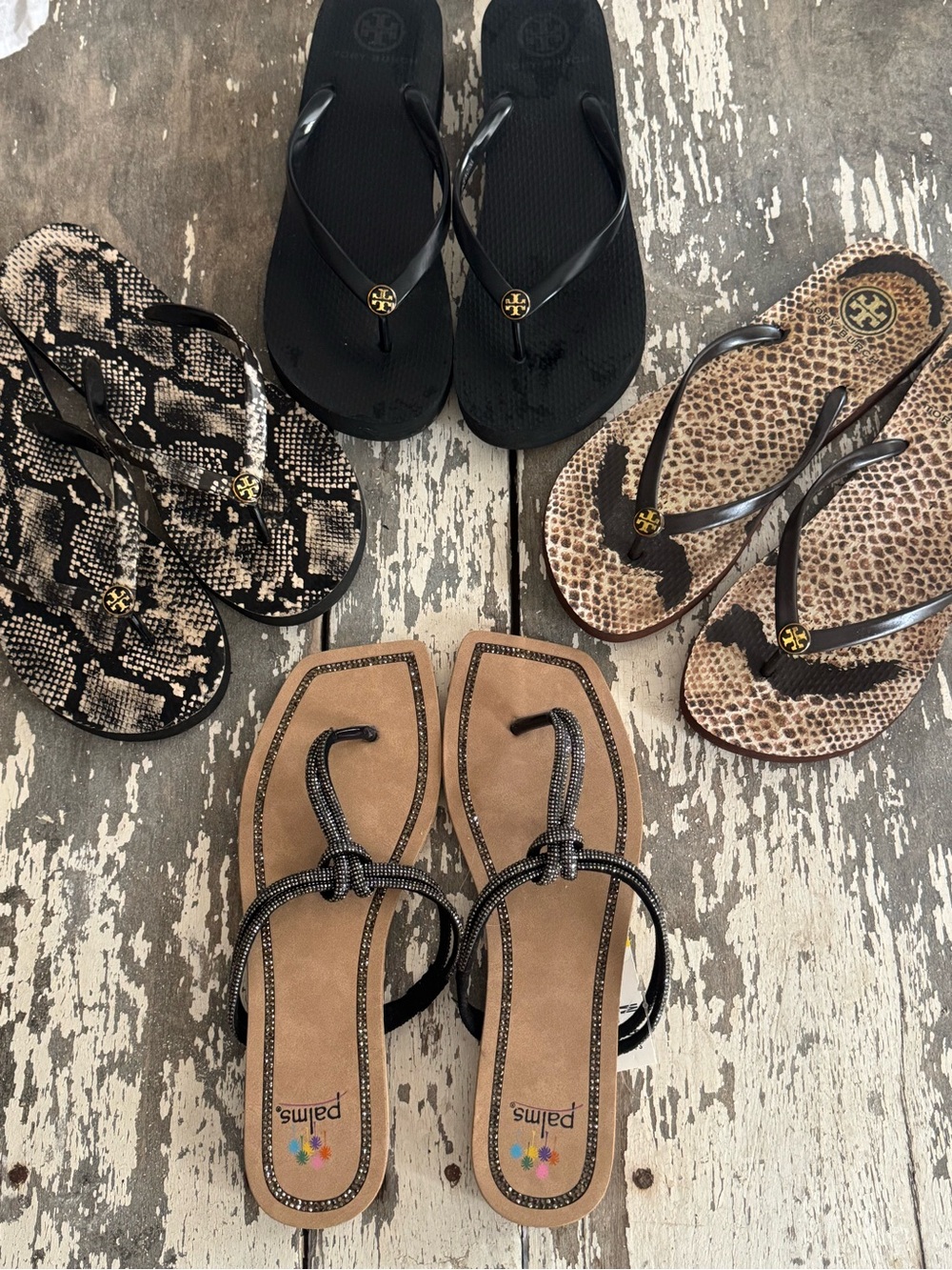 3 Tory Burch Flip Flops + 2 NWT Bling Bonus!🤩
